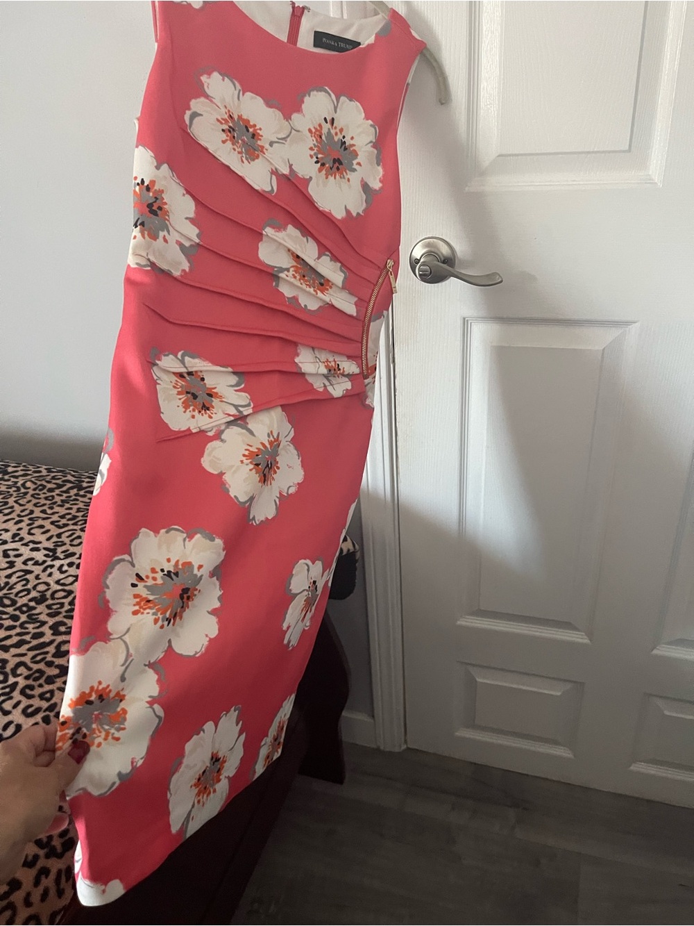 Ivanka Trump Coral Floral Midi Dress with White Blooms